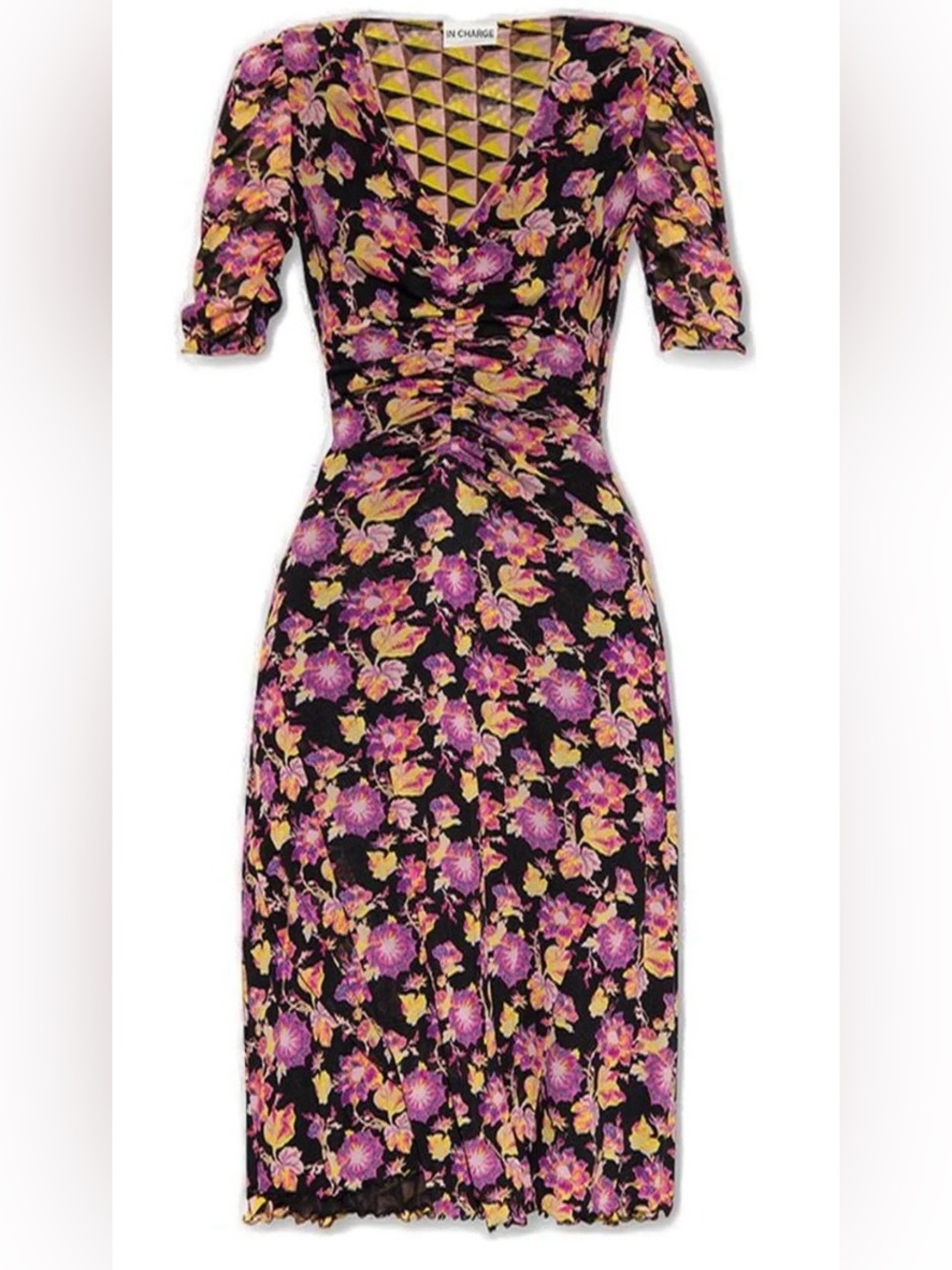 DVF Diane von Furstenberg Koren Reversible Ruched Mesh Midi Dress XL